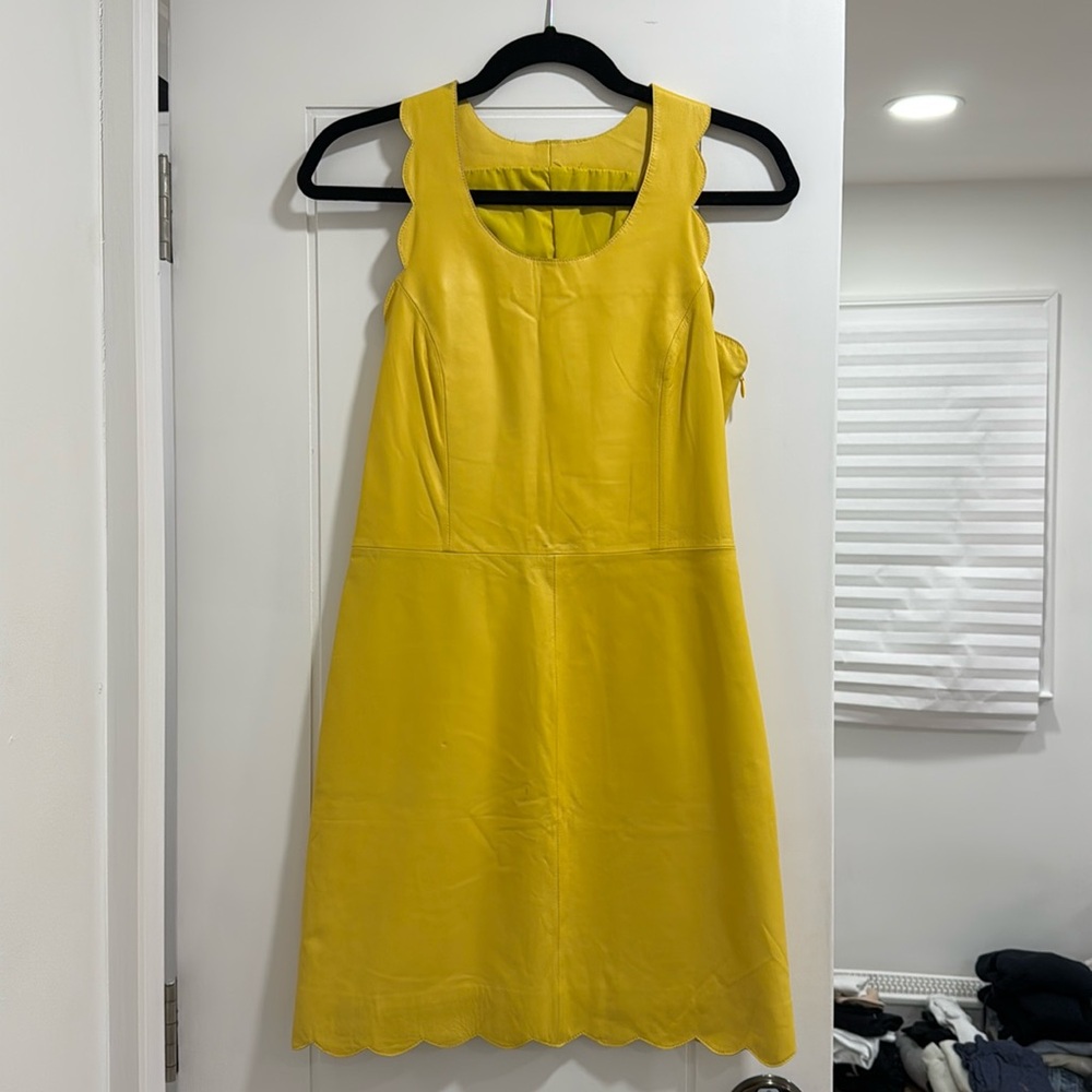 Yellow leather scalloped dress